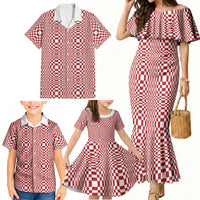 Red White Filipino Binakol Motifs Family Matching Mermaid Dress and Hawaiian Shirt Mabuhay Philippines Festival Kusikus Pattern LT14 - Polynesian Pride