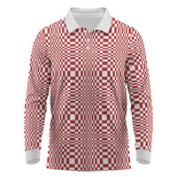 Red White Filipino Binakol Motifs Long Sleeve Polo Shirt Mabuhay Philippines Festival Kusikus Pattern LT14 Red - Polynesian Pride