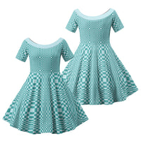 Cyan Filipino Binakol Motifs Family Matching Tank Maxi Dress and Hawaiian Shirt Mabuhay Philippines Festival Kusikus Pattern LT14 Daughter's Dress Cyan - Polynesian Pride