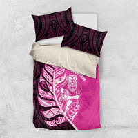 New Zealand Silver Fern Rugby Custom Bedding Set All Black Maori Pattern Pink - Polynesian Pride