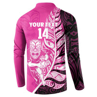New Zealand Silver Fern Rugby Custom Button Sweatshirt All Black Maori Pattern Pink - Polynesian Pride