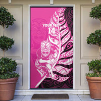 New Zealand Silver Fern Rugby Custom Door Cover All Black Maori Pattern Pink - Polynesian Pride