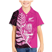 New Zealand Silver Fern Rugby Custom Family Matching Mermaid Dress and Hawaiian Shirt All Black Maori Pattern Pink - Polynesian Pride