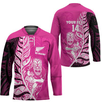 New Zealand Silver Fern Rugby Custom Hockey Jersey All Black Maori Pattern Pink LT14 - Polynesian Pride