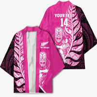 New Zealand Silver Fern Rugby Custom Kimono All Black Maori Pattern Pink - Polynesian Pride
