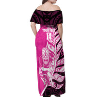 New Zealand Silver Fern Rugby Custom Off Shoulder Maxi Dress All Black Maori Pattern Pink - Polynesian Pride