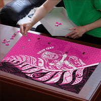 New Zealand Silver Fern Rugby Custom Puzzle All Black Maori Pattern Pink - Polynesian Pride