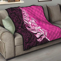 New Zealand Silver Fern Rugby Custom Quilt All Black Maori Pattern Pink - Polynesian Pride