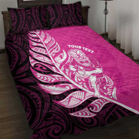 New Zealand Silver Fern Rugby Custom Quilt Bed Set All Black Maori Pattern Pink - Polynesian Pride