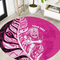 New Zealand Silver Fern Rugby Custom Round Carpet All Black Maori Pattern Pink - Polynesian Pride
