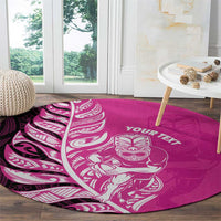 New Zealand Silver Fern Rugby Custom Round Carpet All Black Maori Pattern Pink - Polynesian Pride