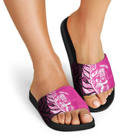 New Zealand Silver Fern Rugby Custom Slide Sandals All Black Maori Pattern Pink - Polynesian Pride