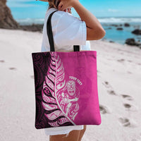 New Zealand Silver Fern Rugby Custom Tote Bag All Black Maori Pattern Pink - Polynesian Pride