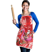 Personalized Hawaii Christmas Apron Mele Kalikimaka Chilling Shaka Santa Flamingo LT14 - Polynesian Pride