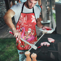 Personalized Hawaii Christmas Apron Mele Kalikimaka Chilling Shaka Santa Flamingo LT14 - Polynesian Pride