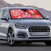 Personalized Hawaii Christmas Auto Sun Shade Mele Kalikimaka Chilling Shaka Santa Flamingo - Polynesian Pride