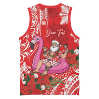 Personalized Hawaii Christmas Basketball Jersey Mele Kalikimaka Chilling Shaka Santa Flamingo LT14 - Polynesian Pride