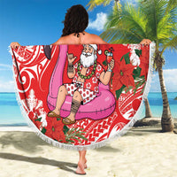 Personalized Hawaii Christmas Beach Blanket Mele Kalikimaka Chilling Shaka Santa Flamingo LT14 - Polynesian Pride
