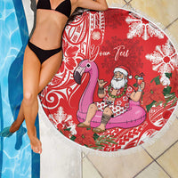 Personalized Hawaii Christmas Beach Blanket Mele Kalikimaka Chilling Shaka Santa Flamingo LT14 - Polynesian Pride
