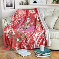 Personalized Hawaii Christmas Blanket Mele Kalikimaka Chilling Shaka Santa Flamingo LT14 Red - Polynesian Pride