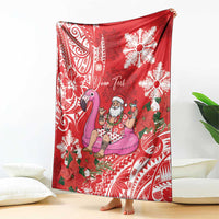 Personalized Hawaii Christmas Blanket Mele Kalikimaka Chilling Shaka Santa Flamingo LT14 - Polynesian Pride