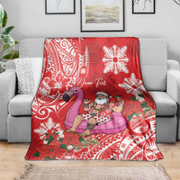 Personalized Hawaii Christmas Blanket Mele Kalikimaka Chilling Shaka Santa Flamingo LT14 - Polynesian Pride