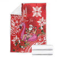 Personalized Hawaii Christmas Blanket Mele Kalikimaka Chilling Shaka Santa Flamingo LT14 - Polynesian Pride