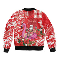 Personalized Hawaii Christmas Bomber Jacket Mele Kalikimaka Chilling Shaka Santa Flamingo - Polynesian Pride