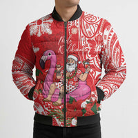Personalized Hawaii Christmas Bomber Puffer Jacket Mele Kalikimaka Chilling Shaka Santa Flamingo - Polynesian Pride