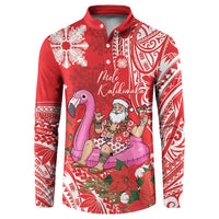 Personalized Hawaii Christmas Button Sweatshirt Mele Kalikimaka Chilling Shaka Santa Flamingo LT14 Red - Polynesian Pride