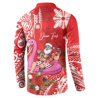 Personalized Hawaii Christmas Button Sweatshirt Mele Kalikimaka Chilling Shaka Santa Flamingo LT14 - Polynesian Pride