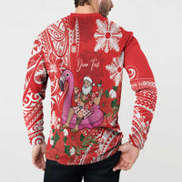 Personalized Hawaii Christmas Button Sweatshirt Mele Kalikimaka Chilling Shaka Santa Flamingo LT14 - Polynesian Pride