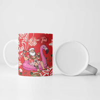 Personalized Hawaii Christmas Ceramic Mug Mele Kalikimaka Chilling Shaka Santa Flamingo - Polynesian Pride