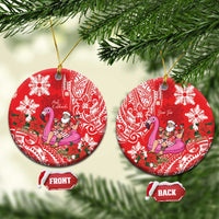Personalized Hawaii Christmas Ceramic Ornament Mele Kalikimaka Chilling Shaka Santa Flamingo - Polynesian Pride