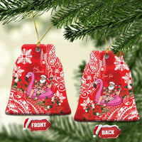 Personalized Hawaii Christmas Ceramic Ornament Mele Kalikimaka Chilling Shaka Santa Flamingo - Polynesian Pride