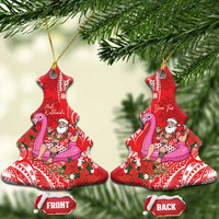 Personalized Hawaii Christmas Ceramic Ornament Mele Kalikimaka Chilling Shaka Santa Flamingo - Polynesian Pride
