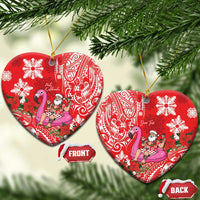 Personalized Hawaii Christmas Ceramic Ornament Mele Kalikimaka Chilling Shaka Santa Flamingo - Polynesian Pride