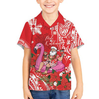 Personalized Hawaii Christmas Family Matching Long Sleeve Bodycon Dress and Hawaiian Shirt Mele Kalikimaka Chilling Shaka Santa Flamingo - Polynesian Pride