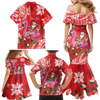 Personalized Hawaii Christmas Family Matching Mermaid Dress and Hawaiian Shirt Mele Kalikimaka Chilling Shaka Santa Flamingo - Polynesian Pride