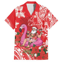Personalized Hawaii Christmas Family Matching Off Shoulder Short Dress and Hawaiian Shirt Mele Kalikimaka Chilling Shaka Santa Flamingo - Polynesian Pride