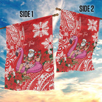 Personalized Hawaii Christmas Garden Flag Mele Kalikimaka Chilling Shaka Santa Flamingo - Polynesian Pride