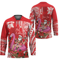 Personalized Hawaii Christmas Hockey Jersey Mele Kalikimaka Chilling Shaka Santa Flamingo LT14 - Polynesian Pride