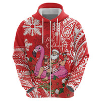 Personalized Hawaii Christmas Hoodie Mele Kalikimaka Chilling Shaka Santa Flamingo - Polynesian Pride