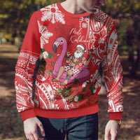 Personalized Hawaii Christmas Ugly Christmas Sweater Mele Kalikimaka Chilling Shaka Santa Flamingo - Polynesian Pride