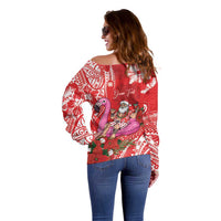 Personalized Hawaii Christmas Off Shoulder Sweater Mele Kalikimaka Chilling Shaka Santa Flamingo - Polynesian Pride
