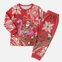 Personalized Hawaii Christmas Pajama Set Mele Kalikimaka Chilling Shaka Santa Flamingo LT14 Men Red - Polynesian Pride