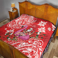 Personalized Hawaii Christmas Quilt Mele Kalikimaka Chilling Shaka Santa Flamingo - Polynesian Pride