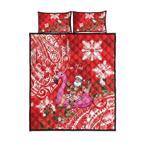 Personalized Hawaii Christmas Quilt Bed Set Mele Kalikimaka Chilling Shaka Santa Flamingo - Polynesian Pride