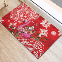 Personalized Hawaii Christmas Rubber Doormat Mele Kalikimaka Chilling Shaka Santa Flamingo LT14 - Polynesian Pride