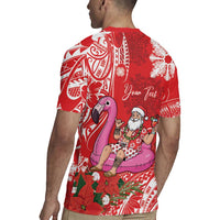 Personalized Hawaii Christmas Rugby Jersey Mele Kalikimaka Chilling Shaka Santa Flamingo LT14 - Polynesian Pride